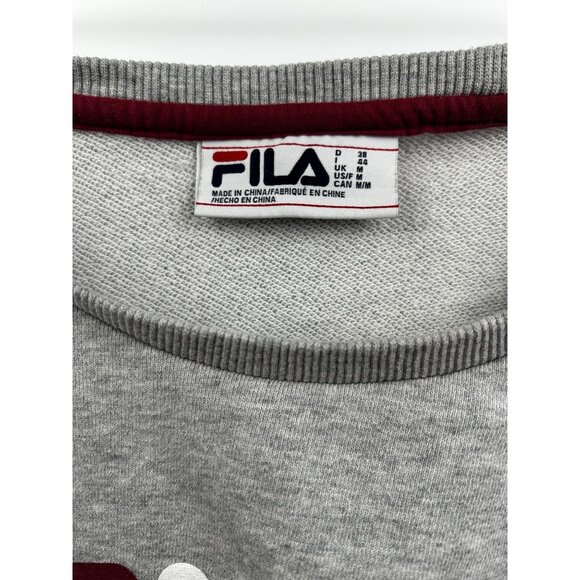 Fila Grey Y2K Sporty Cropped Crewneck Sweatshirt Snap Sleeve Logo Pullover (M) - Picture 5 of 7